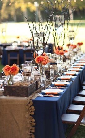 Fall Wedding Color Palette, Golden Christmas, Wedding Colors Blue, Burlap Wedding, Navy Blue Wedding, Orange Wedding, Fall Wedding Colors, Navy Wedding, Long Table