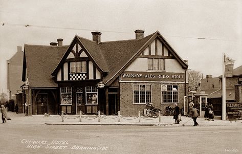 The Chequers Hotel, High Street, Barkingside, Essex Date: about 1920 to 1930 Essex Street, B Image, Old Photos, Cabin, Hotel, House Styles, Photographer