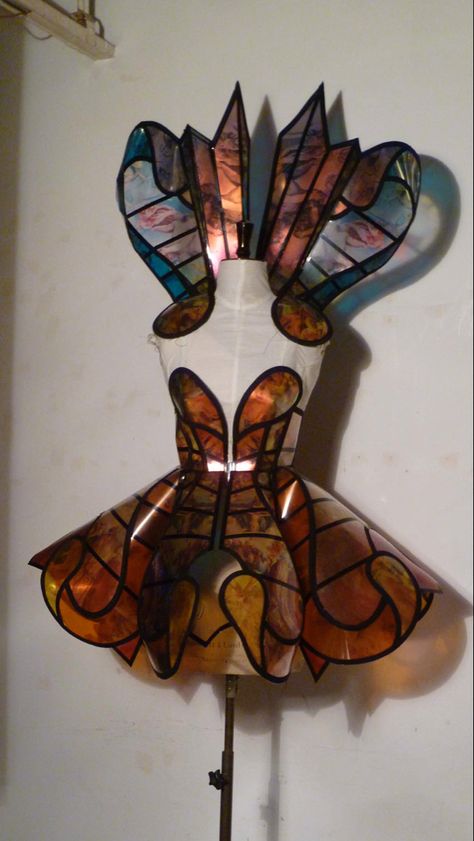 Stained Glass Dress, Lady Gaga Costume, Glass Dress, Stained Glass Gifts, Elf Cosplay, Creepy Halloween Makeup, Strapless Ruffle Dress, Mannequin Art, Halloween Makeup Inspiration