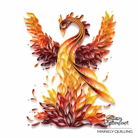 Rising Phoenix by Stacy Bettencourt Quilled Birds, Phoenix Dragon, Quilling Projects, Quilling Animals, Arte Quilling, Art Quilling, Quilled Paper Art, Quilling Ideas, Drop Lights