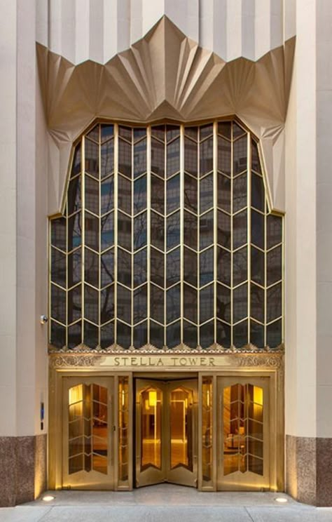 Deco Style Lotus Inspired Architecture, Art Deco Entrance, Art Deco New York, Interior Art Deco, Art Deco Window, Art Deco Exterior, Arte Art Deco, Art Deco Door, Motif Art Deco