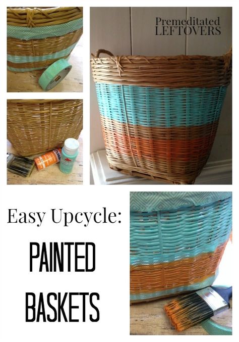 How To Paint A Basket, How To Paint Baskets, Basket Painting Ideas, Diy Painted Baskets, Paint A Basket, Painting Baskets, Easy Upcycle, Frugal Decor, Diy Crafts Ideas