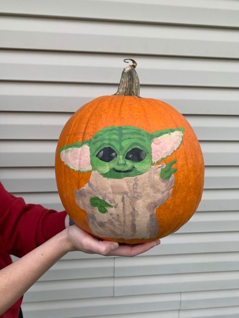 painting on a pumkin! - first time doing it. Star Wars: The Mandalorian crafts Pumpkin Painting Ideas Star Wars, Mandalorian Crafts, Star Wars Pumpkin Painting, Yoda Halloween, Halloween Pumpkins Painted, Star Wars The Mandalorian, Pumpkin Ideas, Pumpkin Painting, Bullet Journal Writing