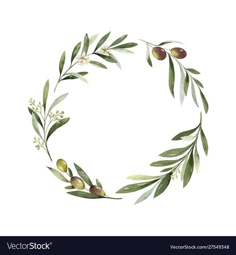 Olive Tree Tattoos, Olive Tattoo, Olive Branch Tattoo, Wreath Tattoo, Olive Plant, Olive Wreath, Branch Tattoo, Watercolor Vector, Branch Vector