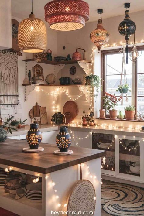 35 Lovely Boho Kitchen Decor Ideas - Hey Decor Girl [Latest Trending Decor Design Ideas] Boho Kitchen Chandelier, Boho Kitchen Ideas Bohemian Style, Boho Chic Kitchen Decor, Boho Kitchen Decor Ideas, Hippie Kitchen Decor, Hippie Kitchen, Boho Chic Kitchen, Boho Kitchen Ideas, Kitchen Boho