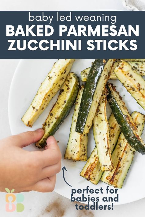 These oven-baked parmesan zucchini sticks coated with a simple Italian seasoning and parmesan blend are a delicious family side dish that is great for baby led weaning and toddlers. (gluten-free) Zucchini Baby Recipes, Babyled Weaning Recipes, Zucchini For Toddlers, Toddler Zucchini Recipes, Zucchini For Babies, Blw Zucchini Recipes, Zucchini Recipes For Baby, Zucchini Baby Led Weaning, Meal Prep Baby Led Weaning