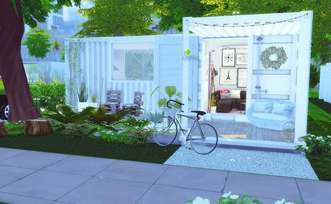 This house made from shipping containers might look small, but it's not a compromise to live in. There's more than enough space for your Sims to move around thanks to the open layout room. Sims Download, Home Gym Design Garage, Sims Freeplay Houses, Sims 4 House Building, Sims 4 House Design, Casas The Sims 4, Sims Building, Sims House Plans, Container House Plans