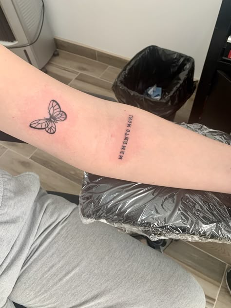 Butterfly Effect Tattoo, Memento Mori Tattoo, Butterfly Tattoo Stencil, Butterfly Tattoos On Arm, Saved Tattoo, Writing Tattoos, Flash Tattoo Designs, Cute Tiny Tattoos, Discreet Tattoos