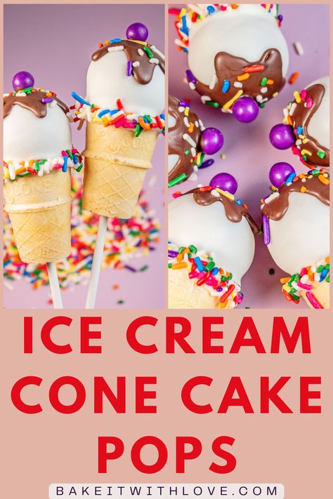 Ice Cream Cone Cake Pops Cake Pop Icing Recipe, Cake Pop Ice Cream Cone, Homemade Cake Pops, Cottage Baking, Cone Cake Pops, Ice Cream Cone Cake Pops, Cone Cake, Cake Push Pops, Ice Cream Cone Cake