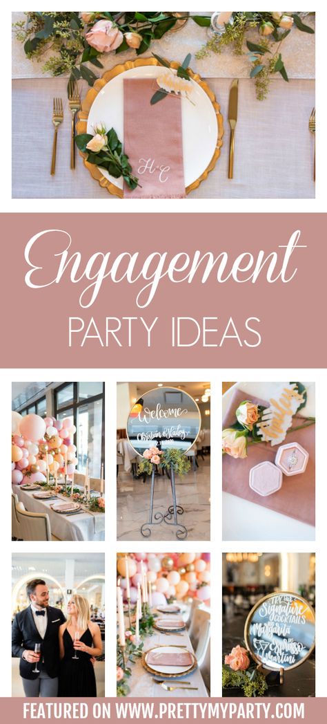 Valentine’s Day Engagement Party Valentines Engagement Party Ideas, Pink Engagement Theme, Engagement Party Rose Gold, Rose Gold Engagement Party Ideas, Rose Gold Engagement Party Decorations, Engagement Dinner Ideas Decor, Engagement Party Tablescape, Engagement Party Ideas Themes Spring, Simple Engagement Party Decor