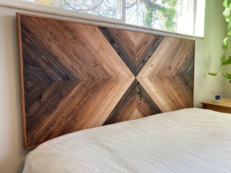 Chevron Wood Headboard, Ombre Wood Wall Art, Wood Pattern Headboard, Wood Art Headboard, Wood Chevron Wall, Custom Wood Headboard, Herringbone Wall Wood, Tall Wood Headboard, Wood Wall Behind Bed