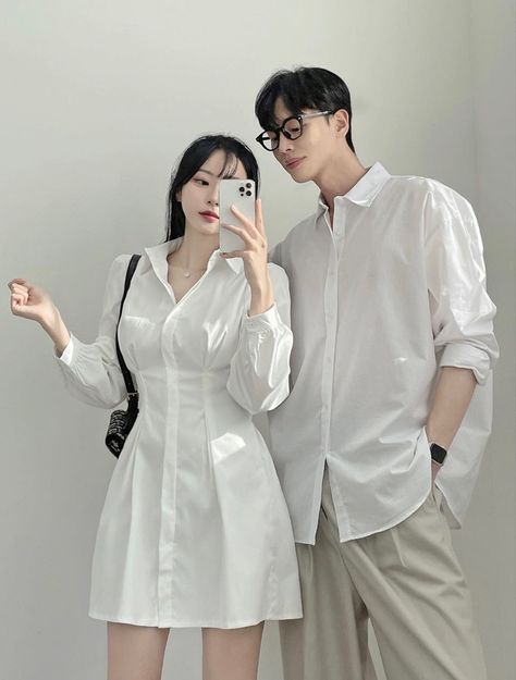 Asian Matching Outfits, Couple Inspo Outfit, Clothes For Couples Outfits, Couple Matching Outfits Classy, Matching Couples Outfits Summer, Asian Couple Matching Outfits, Matching Style Couple, Matching Korean Outfits, Korea Couple Outfit