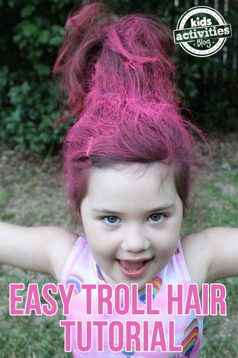 How *adorable* is this Trolls Hair Costume?! Our simple tutorial will show you how to make a trolls hair style and then head out in style in your new Dynacraft Trolls car! Costumes For Wheelchairs, Trolls Crafts, Fun Day Activities, Troll Hair Diy, Trolls Hair, Trolls Party Ideas, Halloween Costume Ideas For Kids, Diy Hairbow, Costume Ideas For Kids