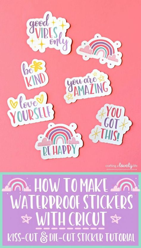 Cricut Projects Beginner Stickers, Cricut Projects Stickers, Making Vinyl Stickers With Cricut, Ways To Use Stickers Creative, Diy Stickers With Cricut, How To Make Vinyl Stickers With Cricut, Cricut Waterproof Stickers, Make Stickers On Cricut, Diy Water Bottle Stickers