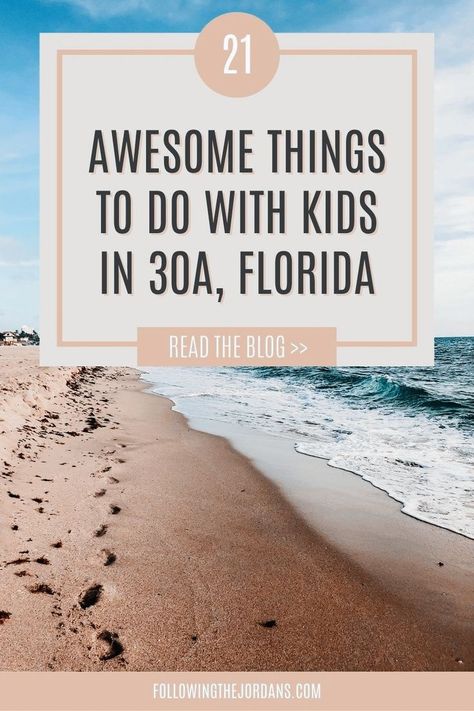 Planning a 30A vacation and looking for things to do on 30A? Here are 21 fun things to do on 30A with kids. This includes 30A beach activities, outdoor activities for kids on 30A, family activities on 30A and more! I’m Brittany Jordan, a mom of 3 sharing travel tips, kids activities, family vacation tips, and more! Learn more at https://followingthejordans.com Miramar Beach Florida, Florida Activities, Florida Family Vacation, Santa Rosa Beach Florida, Best Family Resorts, Rosemary Beach Florida, Activities Outdoor, 30a Florida, 30a Beach