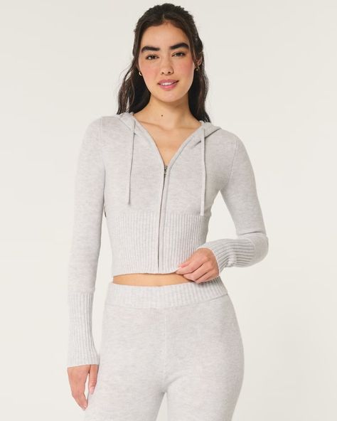 Women's Gilly Hicks Sweater-Knit Zip-Up Hoodie | Women's Tops | HollisterCo.com Knit Lounge Set, Hollister Sweater, Gilly Hicks, Scarf Sale, Hoodie Set, Workout Crop Top, Top And Pants Set, Bell Bottom Pants, Flare Leggings