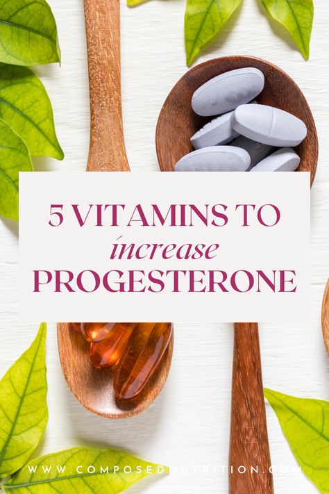 In this post you’ll learn about 5 key vitamins to help increase progesterone for your fertility journey. Progesterone is important when trying to conceive and also to help reduce PMS symptoms. Find more period and fertility tips at composednutrition.com. High Progesterone Foods, Vitex Berry Benefits, Progesterone Deficiency Symptoms, Fertility Supplements Trying To Conceive, Low Progesterone Symptoms, Progesterone Deficiency, Period Symptoms, Boost Fertility Naturally, Increase Progesterone