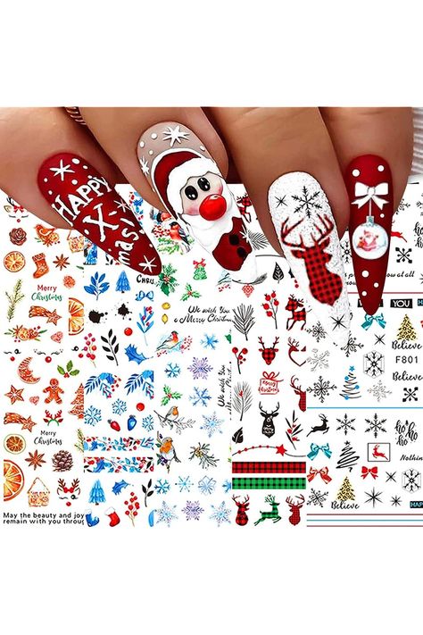 10 Sheets Christmas Nail Art Stickers Decals Self-Adhesive Pegatinas UÃ±as Navidad Winter Holiday Snowman White Snowflake Xmas Nail Supplies Nail Art Design Decoration Accessories Winter Nail Polish, Snow Nails, Christmas Nail Stickers, Unghie Nail Art, Green Nail Art, Nail Stickers Decals, Nail Art Jewelry, Holiday Nail, Nail Art Stickers Decals