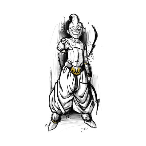 Majin Buu Sketch, Majin Buu Tattoo Design, Kid Buu Art, Kid Buu Drawing, Kid Buu Manga, Kid Buu Tattoo, Majin Boo Tattoo, Majin Buu Tattoo, Dbz Tattoo