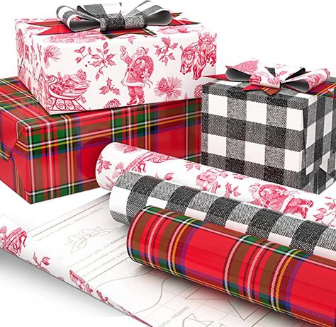 Buffalo Plaid Christmas Wrapping Ideas, White Gift Wrapping Ideas, Diy Gift Bow, Plaid Wrapping Paper, Plaid Diy, Eco Friendly Wrapping Paper, Coordinates Gift, Red Toile, Buffalo Check Christmas