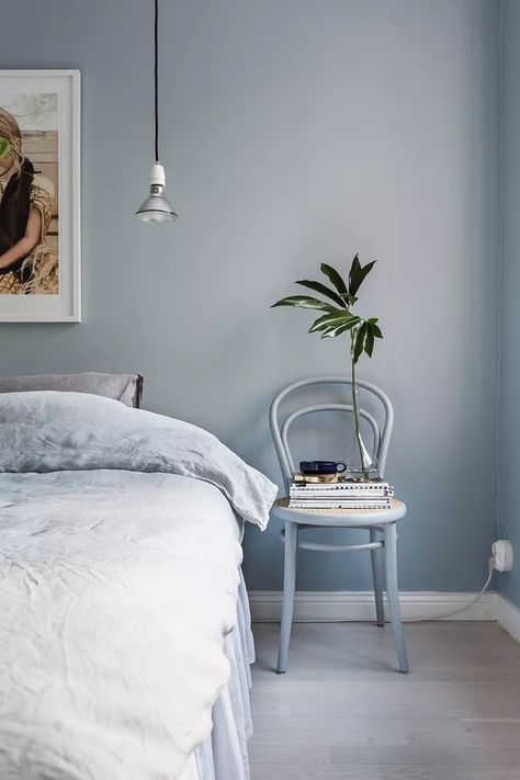 48 Best Bedroom Paint Colors in Every Shade Bedroom With Blue Walls, Hygge Farmhouse, Blue Gray Bedroom, Gray Bedroom Walls, Blue Grey Walls, Blue Bedroom Walls, Best Bedroom Colors, Blue Gray Paint, Zen Bedroom