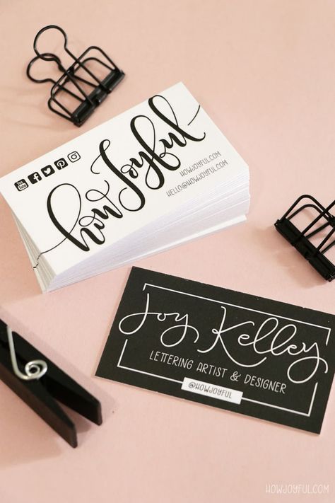 Awesome hand-lettered business cards, learn how to add a pop of color Calligraphy Business Cards, Calligraphy Business, Personal Branding Inspiration, Examples Of Business Cards, Pink Business Card, Create Business, Calligraphy Artist, Graphic Design Business Card, Create Business Cards