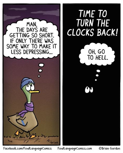 Daylight Savings Fall Back, Turn Clocks Back, Daylight Savings Time Humor, Sweat Quotes, Motherhood Humor, Brian Gordon, Fowl Language Comics, Daylight Saving Time Ends, Fowl Language