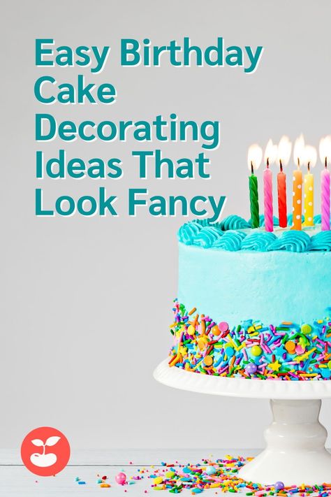 Decorated Layer Cakes Birthday, Easy Cool Cake Designs, Easy Small Cake Decorating, Easy Beautiful Birthday Cakes, Easy Cake Lettering, Cakes With Matching Cupcakes, Easy Bday Cake Decorations, Easy Decorated Birthday Cakes, Birthday Cake Decorations Ideas