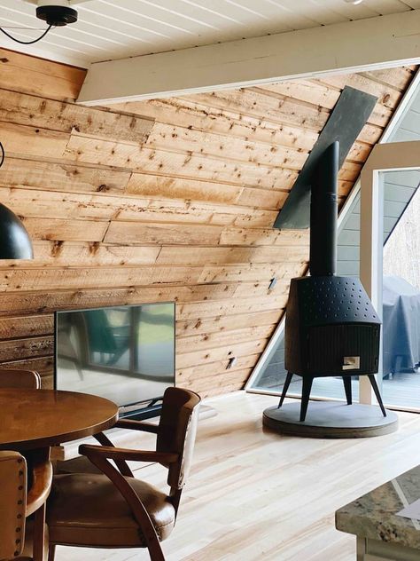 Lilla Norr // An A-Frame in the Woods - Cabins for Rent in Brook Park, Minnesota, United States - Airbnb A-frame Interior, Window Ac Unit, A Frame House Plans, Small House Floor Plans, A Frame Cabin, House Beds, A Frame House, Indoor Fireplace, House Bed