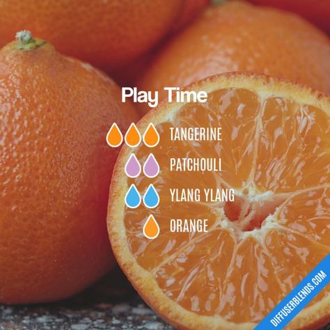 Play Time - Essential Oil Diffuser Blend Tangerine Essential Oil, Essential Oil Diffuser Blends Recipes, Young Living Essential Oils Recipes, Essential Oil Diffuser Recipes, Oil Diffuser Recipes, Yl Essential Oils, Essential Oil Blends Recipes, Aromatherapy Blends, Diffuser Blend