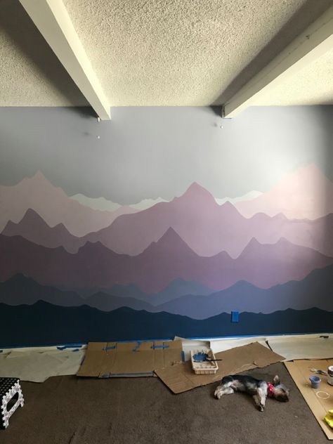 Mountains And Trees Wall Mural, Wall Painting Ideas Mountains, Mountain Wall Mural Bedroom, Mural Wall Art Mountain, Mountain Range Wall Mural, Abstract Mountain Wall Mural, Mountain Range Mural, Simple Mountain Wall Mural, Mountain Wall Painting Diy