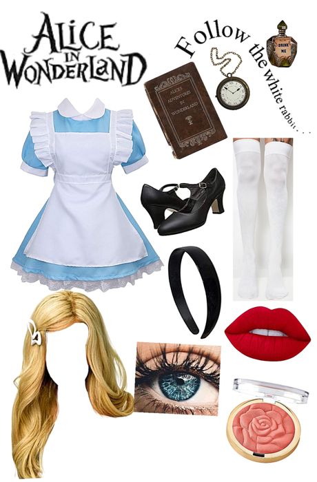 Alice In Wonderland Halloween Ideas, Alice In Wonderland Simple Costume, Alice In Wonder Land Costume, Alice In Wonderland Cosplay Ideas, White Rabbit Alice In Wonderland Costume Diy, Alice Costume Ideas, Fantasia Alice Halloween, Alice In Wonderland Alice Costume, Alice In Wonderland Costume Ideas Diy