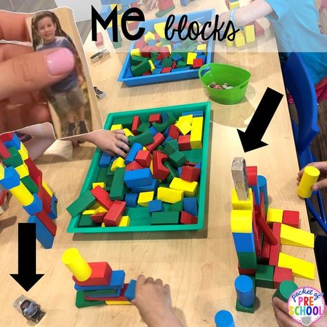 Me blocks plus tons of all about me activities for back to school. Perfect for preschool, pre-k, or kindergarten. #allaboutme #diversity #backtoschool Family Centers For Preschool, All About Me Manipulatives Preschool, First Week Of Preschool Activities Reggio, All About Me Block Center, Blocks Activities Preschool, All About Me Preschool Centers, All About Me Prek Activities, First Week Of Preschool Activities, Preschool All About Me Activities