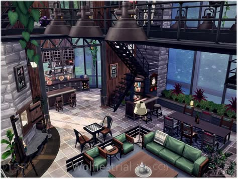 Industrial Building Home, Sims 4 Twilight House, Industrial Home Sims 4, Sims Underground House, Ts4 Loft House, Sims 4 Underground Bunker, Sims Industrial House, Modern Vampire House Sims 4, Industrial Loft Sims 4