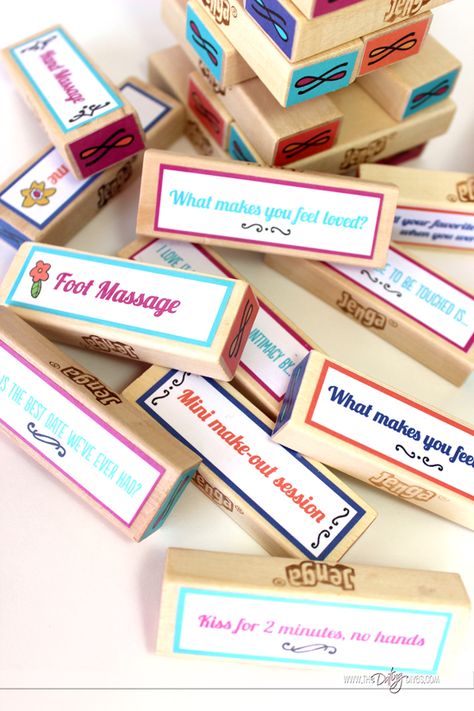 Jenga Love Game Blocks Jenga Gift Ideas, Jenga Drinking Game Diy Couples, Date Night Jenga, Jenga Couples Game, Custom Jenga Blocks, Couples Jenga Questions, Jenga With A Twist, Custom Jenga, Married Games