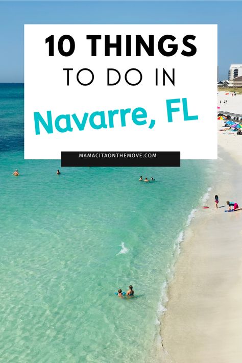 10 Things to do in Navarre, FL. One of the many eye-catching feature is the emerald waters and white sand, typical of Gulf Coast beaches. Among the many things to do in Navarre, are the outdoor activities, what to eat and where to stay. So if you are planning a visit to Navarre Beach, Florida, the Jewel of the Emerald Coast here is a list of fun things to do and restaurants. #Navarre #Navarrebeach #FamilyVacations Navarre Beach Florida Things To Do, Navarre Beach Florida Restaurants, Panama City Beach Florida Restaurants, Navarre Florida, Navarre Beach Florida, Destin Florida Vacation, Florida Vacation Spots, Gulf Coast Beaches, Florida Travel Destinations