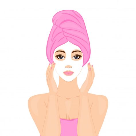 Mulher bonita com máscara facial e envol... | Premium Vector #Freepik #vector #mao #mulher #menina #beleza Skin Care Desenho, Skin Illustration, Aveda Makeup, Home Spa Treatments, Cute Instagram Captions, Best Skincare Products, Love Your Skin, Mascara Facial, Facial Mask