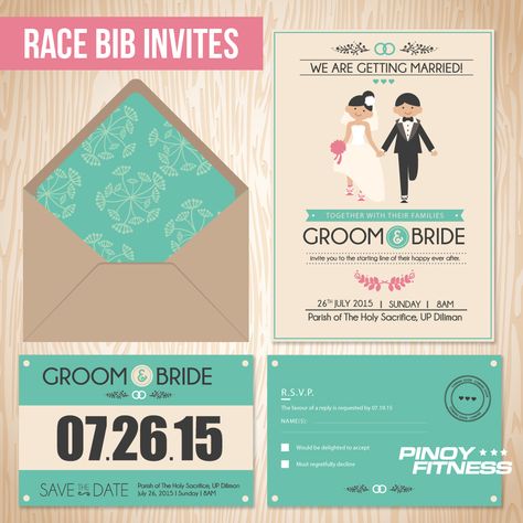 For many couples, running is an integral part of their relationship. It may be through running that they met or maybe it's a shared love for running that keeps them in-sync. Running Themed Wedding, Pokemon Wedding Invitations, Train Wedding Invitations, Bride And Groom Running, Train Theme Wedding Invitations, Wedding Running, Couple Running, Race Bibs, Creative Wedding Invitations