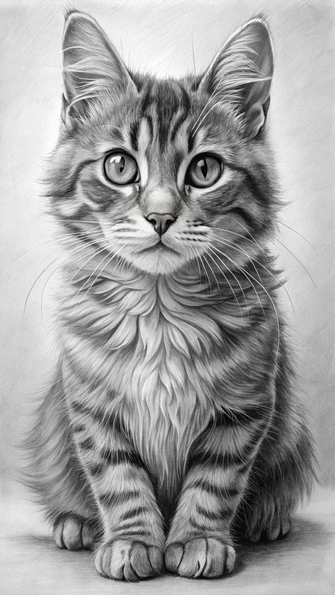 Pictures Of Cats To Draw, Cute Cat Sketch Easy, Cat Drawing Pencil, Cat Pencil Sketch, Cat Pencil Drawing, Realistic Cat Drawing, Drawings Of Cats, Realistic Animal Drawings, Draw Cats