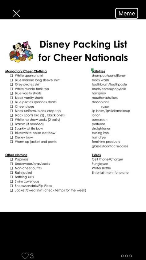 Summit Packing List Cheer, Uca Cheer Nationals Disney, What To Pack For Cheer Competition, Cheer Comp Packing List, Cheer Packing List, Disney Cheer Nationals Gifts, Cheer Checklist, Cheer Nationals Gifts, Uca Cheer