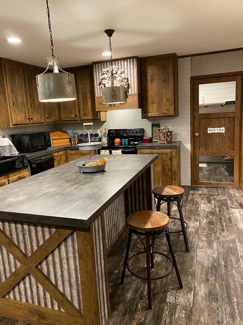 Trailer Home Remodel Single Wide, Trailer Kitchen Remodel Double Wide, Western Trailer House Ideas, Old Trailer Remodel Single Wide Kitchen, Rustic Double Wide Remodel, Doublewide Mobile Home Kitchen Remodel, Trailer Kitchen Remodel Single Wide, Rustic Mobile Home Remodel, Singlewide Trailer Remodel