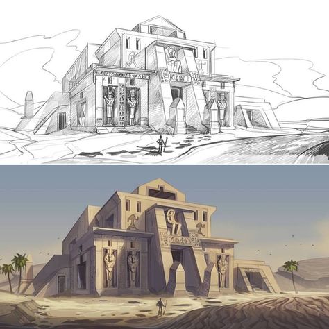 Egyptian Architecture Concept Art, Egyptian Environment Concept Art, Ancient Egypt Architecture Drawing, Ancient Egyptian Architecture Sketches, Ancient Egypt Concept Art, Ancient Egypt Architecture, Egypt Architecture, Ancient Egyptian Architecture, Egyptian Architecture