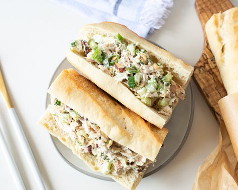 Chicken Baguette Sandwich, French Chicken Salad, Chicken Melt Sandwich, Chicken Baguette, French Salad Recipes, Protein Salads, French Salad, Stuffed Breads, French Chicken