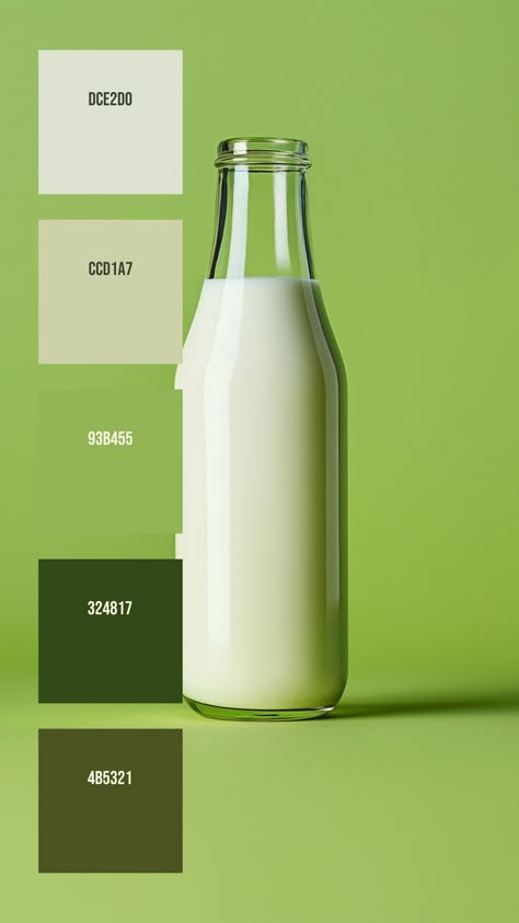 Colors:
DCE2D0
CCD1A7
93B455
324817
4B5321 Green Colour Pallet, Green And White Color Palette, Sun Palette, Zine Project, Green Contrast Color, Bottle Of Milk, Color Harmonies, Japanese Minimalist, Milk Color