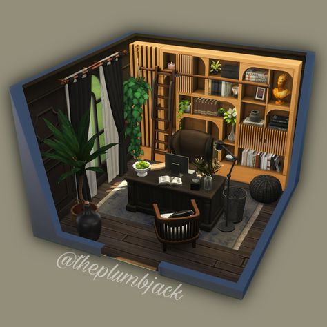 Sims Mobile Room Ideas, Sims Study Room, Sims Lounge Ideas, Office Room Sims 4, Modern Sims 4 House Interior, Sims 4 Game Room Ideas, Sims 4 Study Room Ideas, Sims Entryway Ideas, Sims 4 Empty Space Ideas