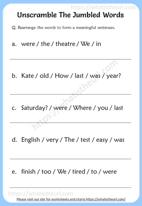 Unscramble The Jumbled Words Worksheets - Your Home Teacher Jumbled Words Worksheets, Jumbled Sentences Worksheets, 1st Grade Writing Worksheets, Writing Sentences Worksheets, Building Sentences, Jumbled Words, Punctuation Worksheets, Worksheets For Grade 1, Basic English Grammar Book