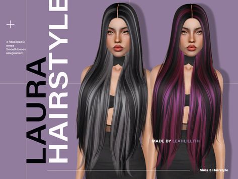 Leah Lillith's LeahLillith Laura Hairstyle Sims 4 Leah Lillith Hair, Sims 4 Hair With Highlights, Sims 4 Cc Hair With Highlights, Leah Lillith Sims 4 Hair, Sims 4 Hair Highlights Cc, Sims 3 Cc Hair, Sims Hairstyles, Leah Lillith, 3 Hairstyles