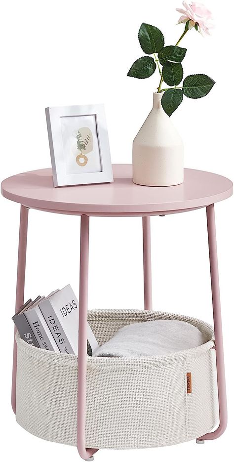 Amazon.com: VASAGLE Small Round Side End Table, Modern Nightstand with Fabric Basket, Classic White, Sand Beige, 1 Count : Home & Kitchen Small Round Side Table, White Round Coffee Table, Small Nightstand, Battery Park, Small Bedside Table, Side End Table, Fabric Basket, End Table Sets, Brown Living Room