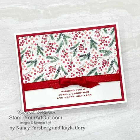 Painted Christmas Dsp, Holiday Card Inspiration, Create Christmas Cards, Simple Christmas Cards, Hanukkah Cards, Stamping Projects, Easy Cards, Cas Cards, Homemade Christmas Cards