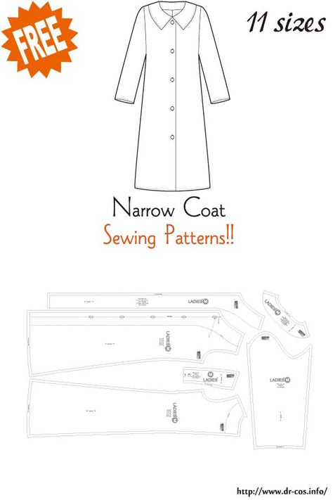 Coat Dress Pattern Free Sewing, Free Coat Pattern, Women's Coat Pattern, Sewing Patterns Free Women, Circular Knitting Machine, Free Pdf Sewing Patterns, Coat Pattern Sewing, Retro Sewing Patterns, Dress Patterns Free